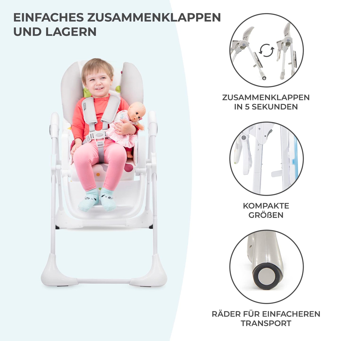 Trona Bebé – Evolutiva, Reclinable, Fácil de Limpiar, Gris