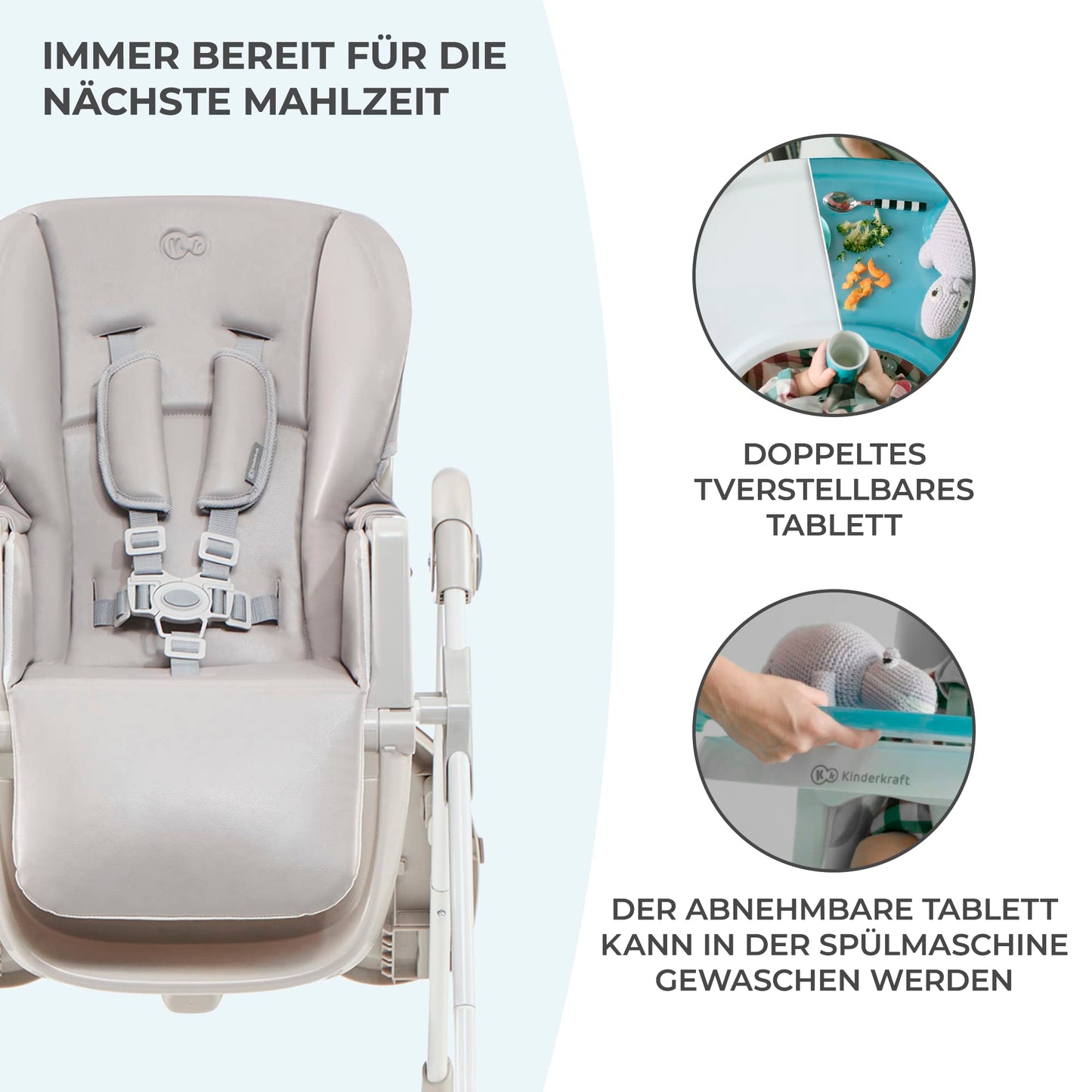 Trona Bebé – Evolutiva, Reclinable, Fácil de Limpiar, Gris